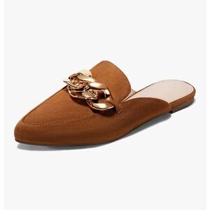 Unbranded Suede Chain Slip On Mules Flats Slip Career Minimal Quiet Luxury Chic‎